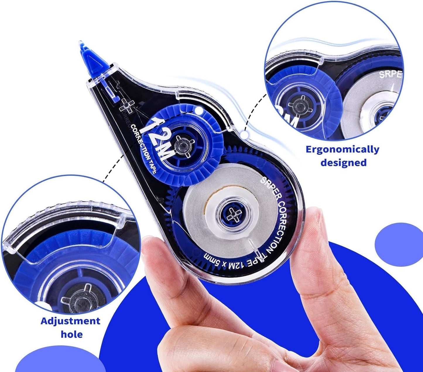 Correction Tape, 10 Pack Correction Tape Easy To Use Applicator for Instant Corrections, 39 ft Each for Study Supplies and Office Products (Blue)