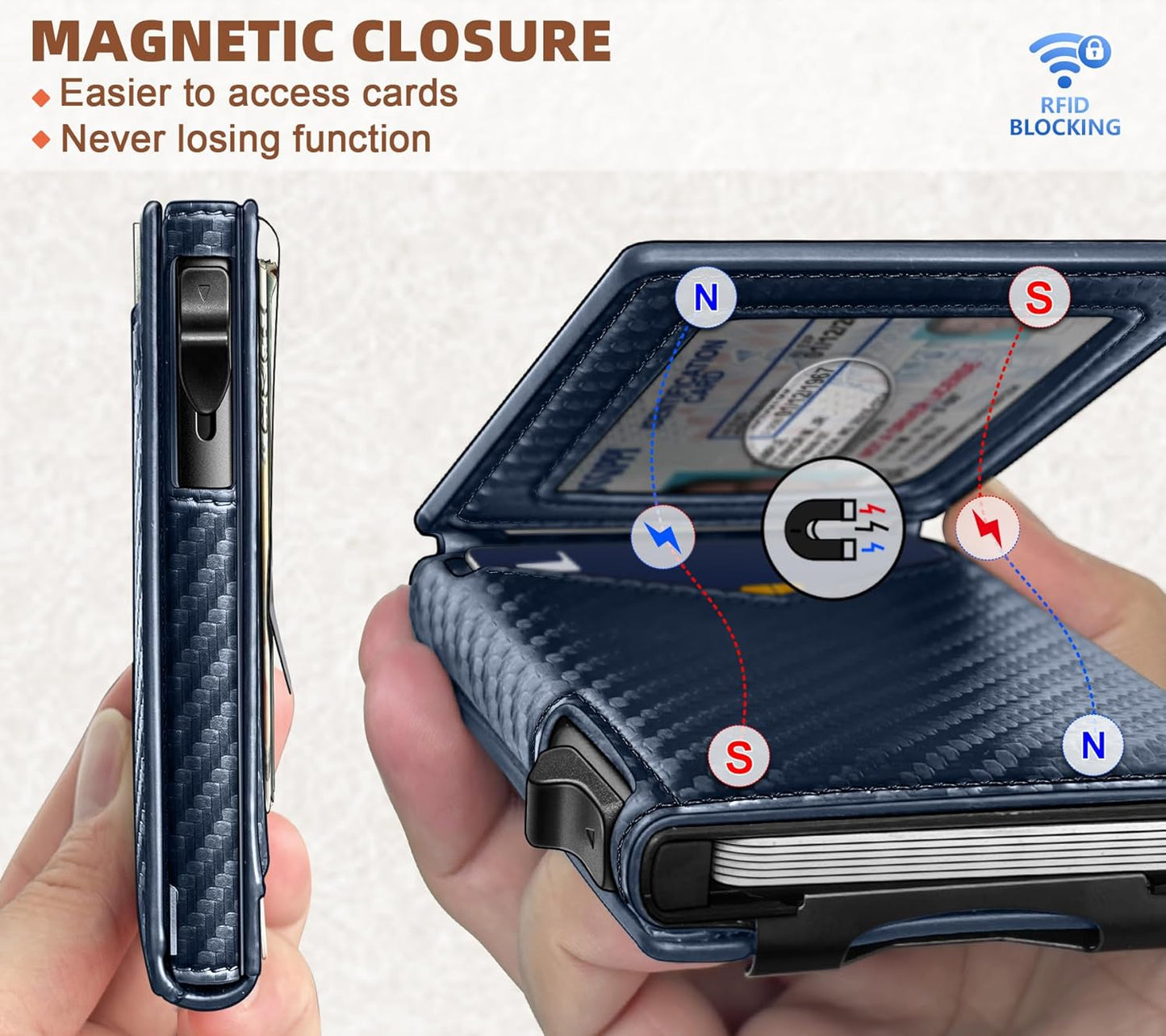 BULLIANT Men Wallet,Money Clip Wallet Slim For Gift Men 9Cards-Metal Credit Card Case in Magnetic Leather Flip