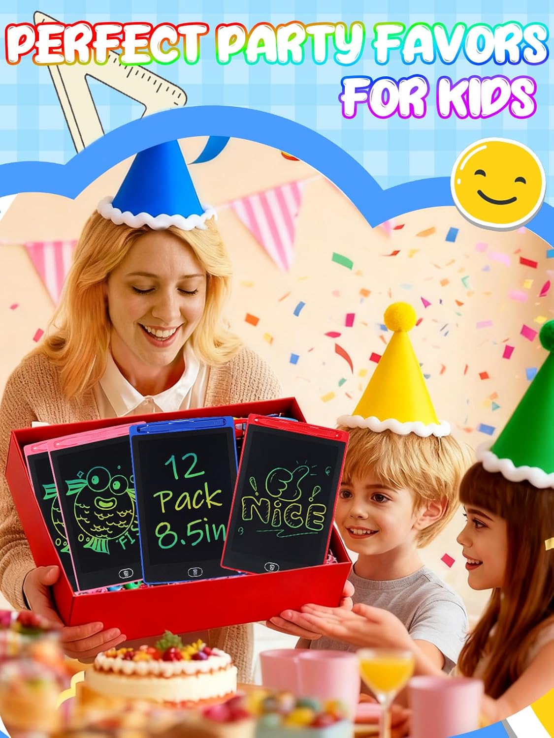 LCD Writing Tablet for Kids Party Favors Bulk - 12 Pack 8.5in Colorful Doodle Board, Erasable Drawing Pad for Goodie Bags Stuffers Birthday Gifts, Learning Travel Toys for Girls Boys Aged 3 4 5 6 7 8