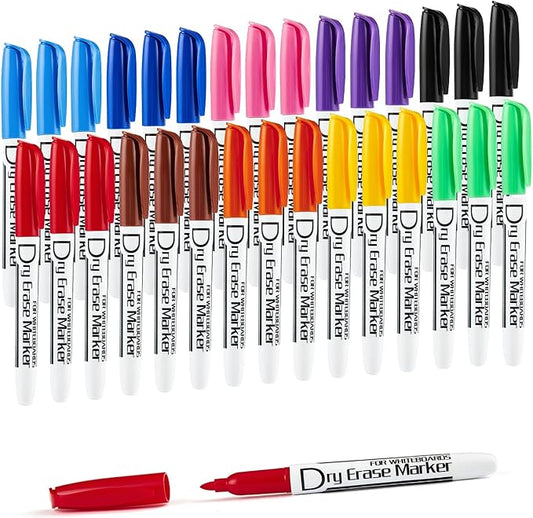 Volcanics Dry Erase Markers Low Odor Fine Whiteboard Markers Thin Box of 30, 10 Colors