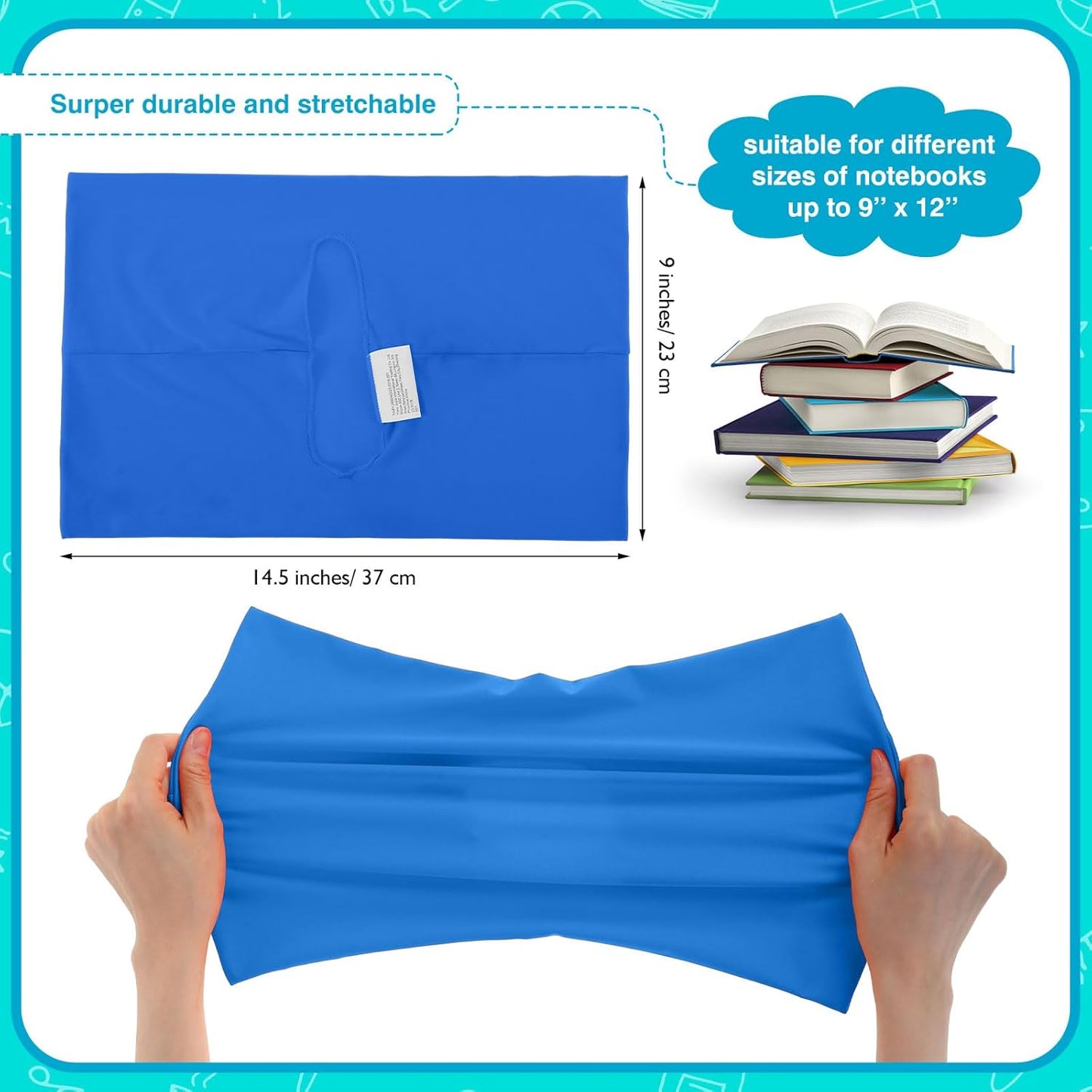 Sherr 48 Pcs Stretchable Jumbo Book Sleeve Covers 14.5 x 9 Inch Stretchable Book Cover Fabric Protector Reusable Textbook Cloth for Classroom Most Hardcover About 9 x 12 Inch (Vibrant Color)