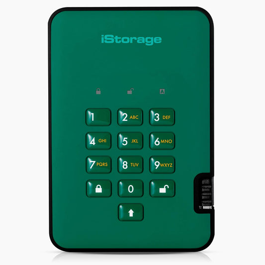 iStorage diskAshur2 HDD 5TB Green | Secure portable hard drive | Password protected | Dust & water resistant | Hardware Encryption