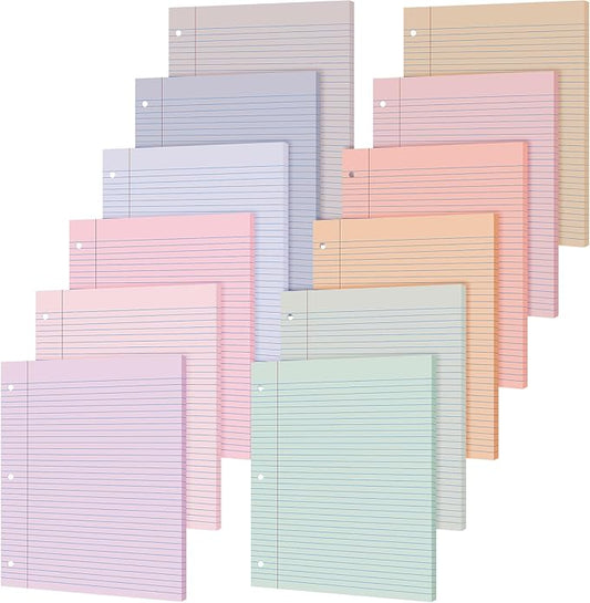 PerKoop 600 Sheets Colored Loose Leaf Paper 8.5" x 11" college ruled Lined 3 Hole Punched notebook Filler Paper for 3 Ring Binders Office School Supplies (Fantasy Color)
