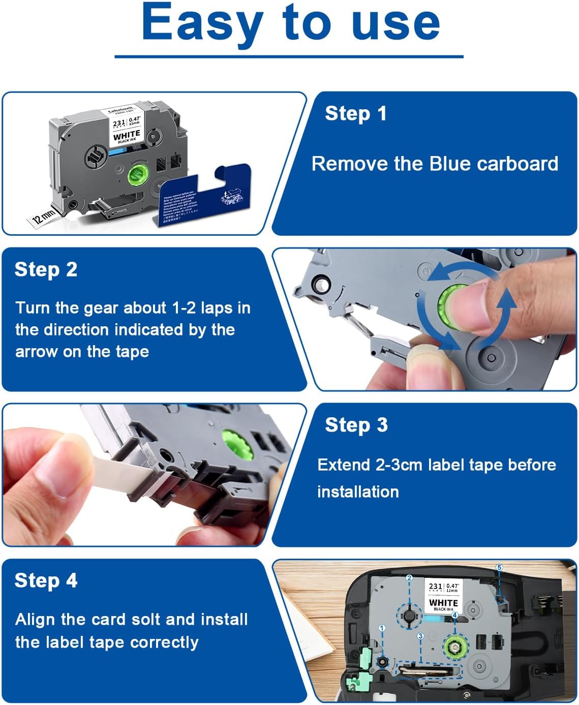 6-Pack TZ 18mm 0.7 Inch Laminated Multi Color Compatible for P Touch Label Tape TZe-141 241 441 541 641 741 for Ptouch PT-D400 PTD410 D610BT D600, Clear/White/Red/Blue/Yellow/Green