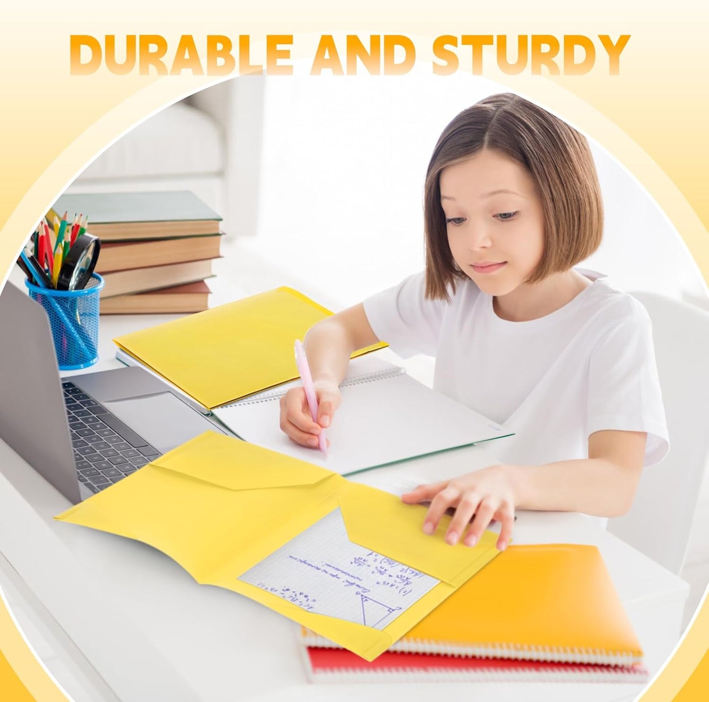 Henoyso 60 Pcs Plastic Folders with Clear Front Pockets Heavy Duty File Folders with 2 Pockets and Card Slot for Student Communication School Office Presentation Report (Yellow)