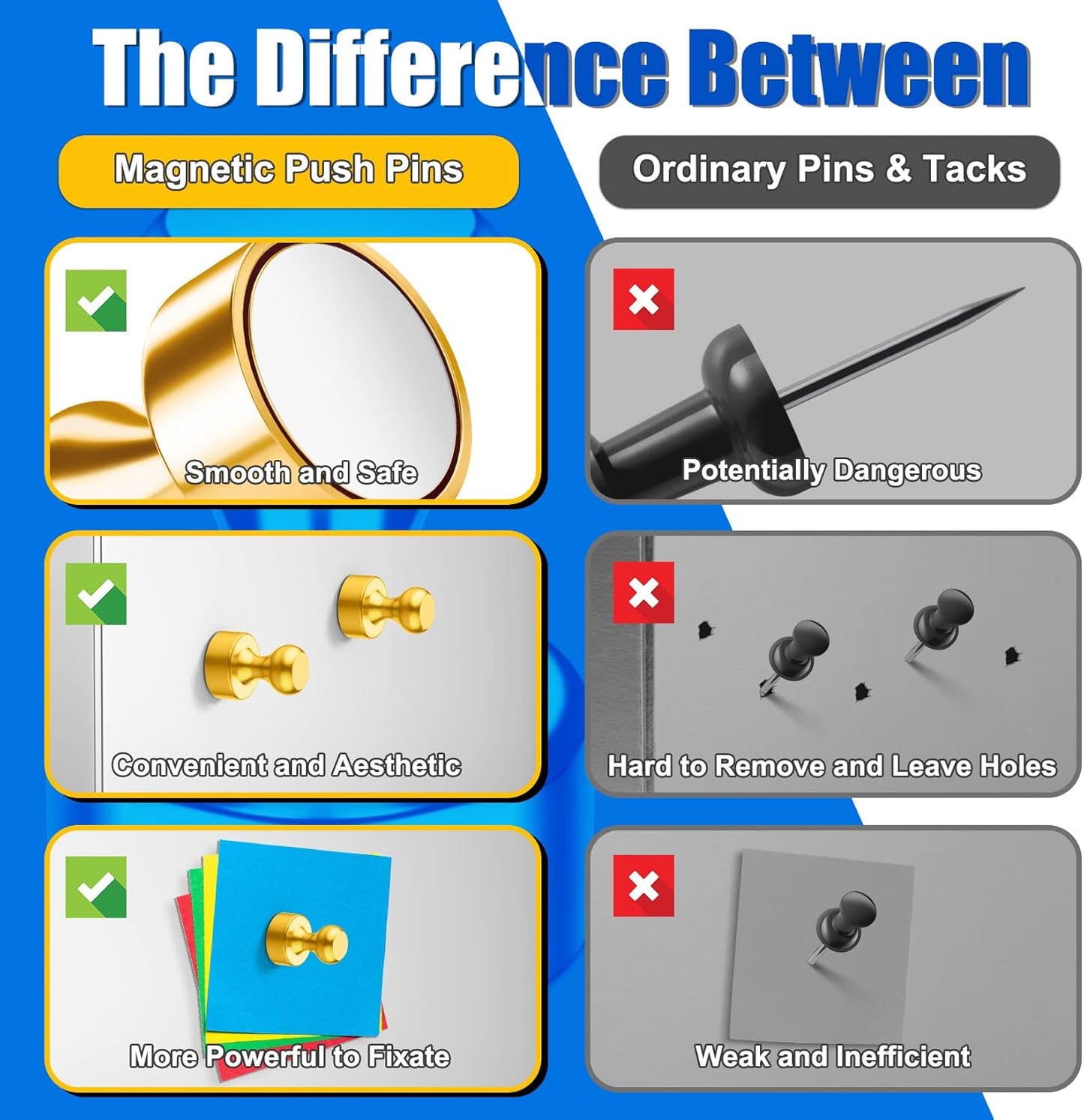 Strong Whiteboard Magnets, Cute Kitchen Magnets for Refrigerator, Tiny Gold Magnetic Clips, Magnetic Push Pins for Kitchen Decor and Accessories, Office, Gadgets, Pack of 56