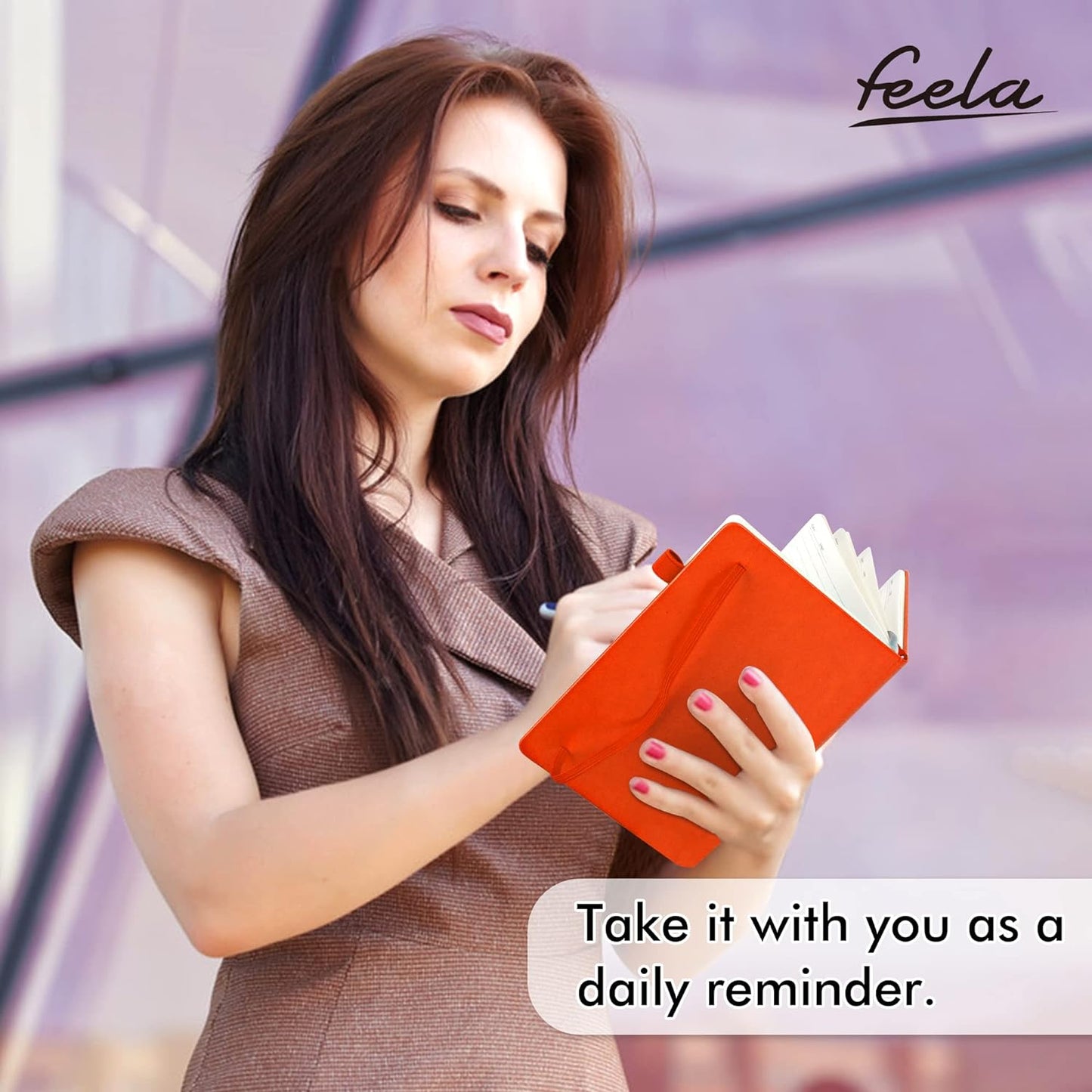 5 Pack Journal Notebook Bulk for School, Feela Hardcover Business Notebooks Classic Ruled Lined Journals with Pen Holder for Work Note Taking, with 5 Black Pens, 120 GSM, 5.1”x8.3”, A5, Orange