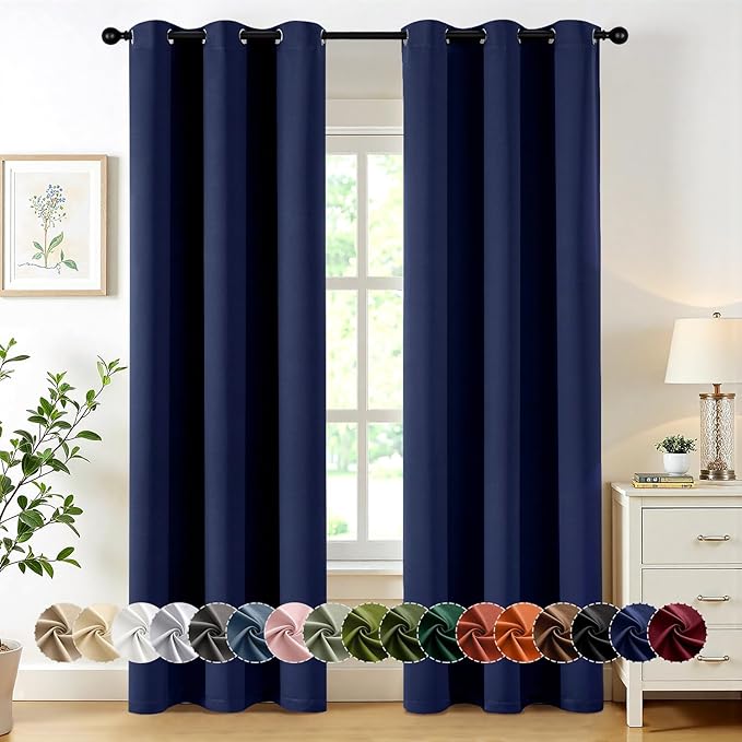 MIULEE Navy Blue Blackout Curtains for Bedroom Living Room 84 Inches Long 2 panels, Thermal Insulated Room Darkening Drapes Solid Grommet Top Noise Reducing Light Blocking Window Treatments 40x84 Inch