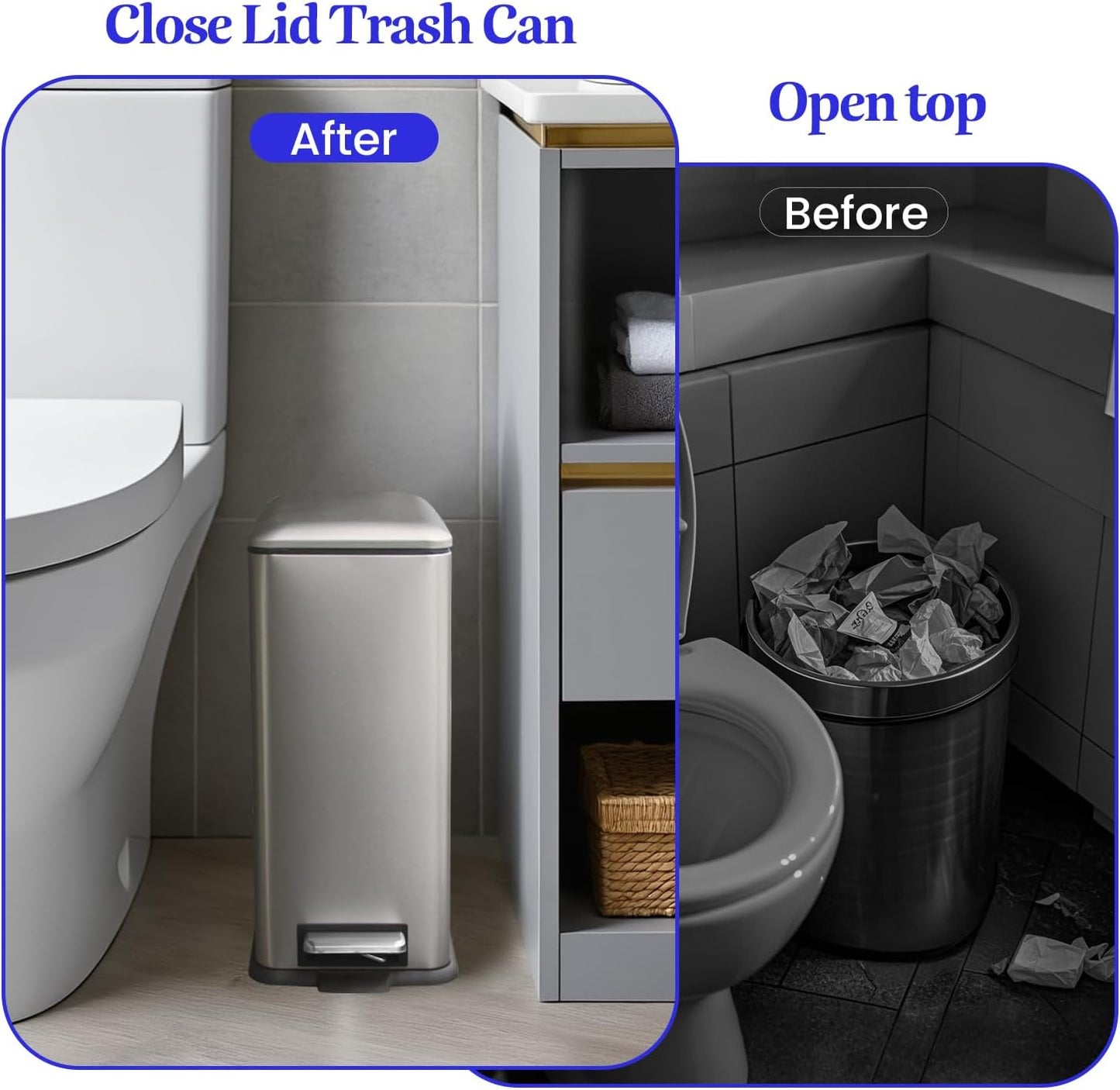 Bathroom Trash Can with Lid，5 Liter / 1.3 Gallon Small Trash Can with Removable Liner, Soft Close lid & Step Pedal, Stainless Steel Trash Bin for Bathroom,Bedroom,Home Office, Kohler Grey