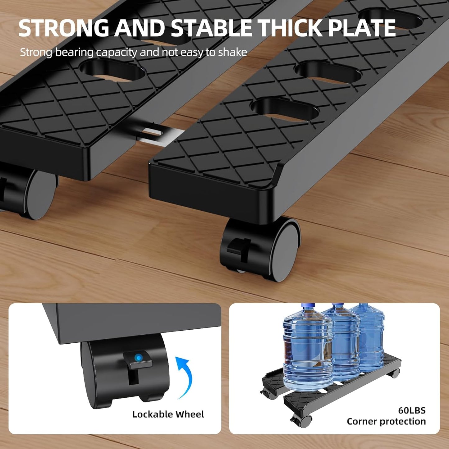 Adjustable Mobile CPU Stand, Ventilated Computer Tower Stand with 4 Caster Wheels Fits Most PC Tower, Under Desk CPU Holder PC Floor Cart Computer Riser for Gamers and Students (Large White)