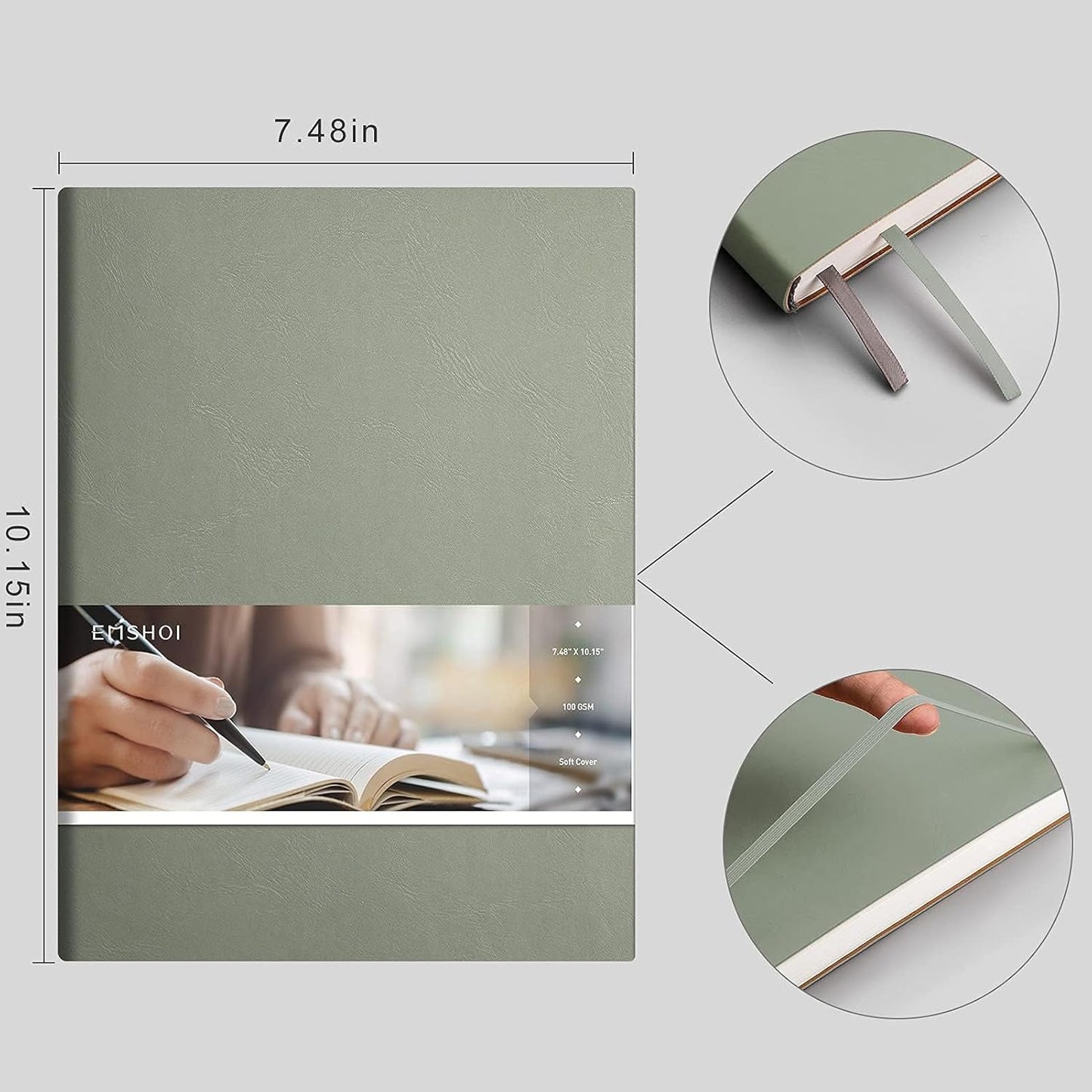 EMSHOI Dotted Journal Bullet Notebook, B5 Large Softcover Leather Journal, 192 Numbered Pages 100gsm Thick Dot Grid Notebook for Drawing Women Men Work School Supplies, 7.48"x10.15"-Green