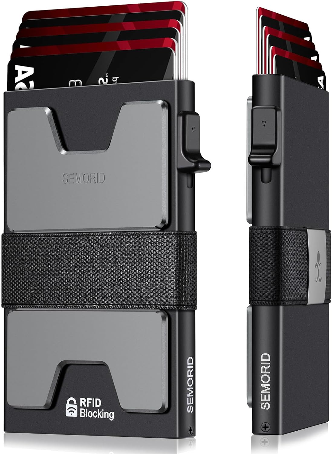 Slim Aluminum Card Holder Wallet for Men, Durable Expandable Backplate, RFID Blocking Minimalist Metal Pop Up Wallet, Holds 12+ Cards Plus Cash