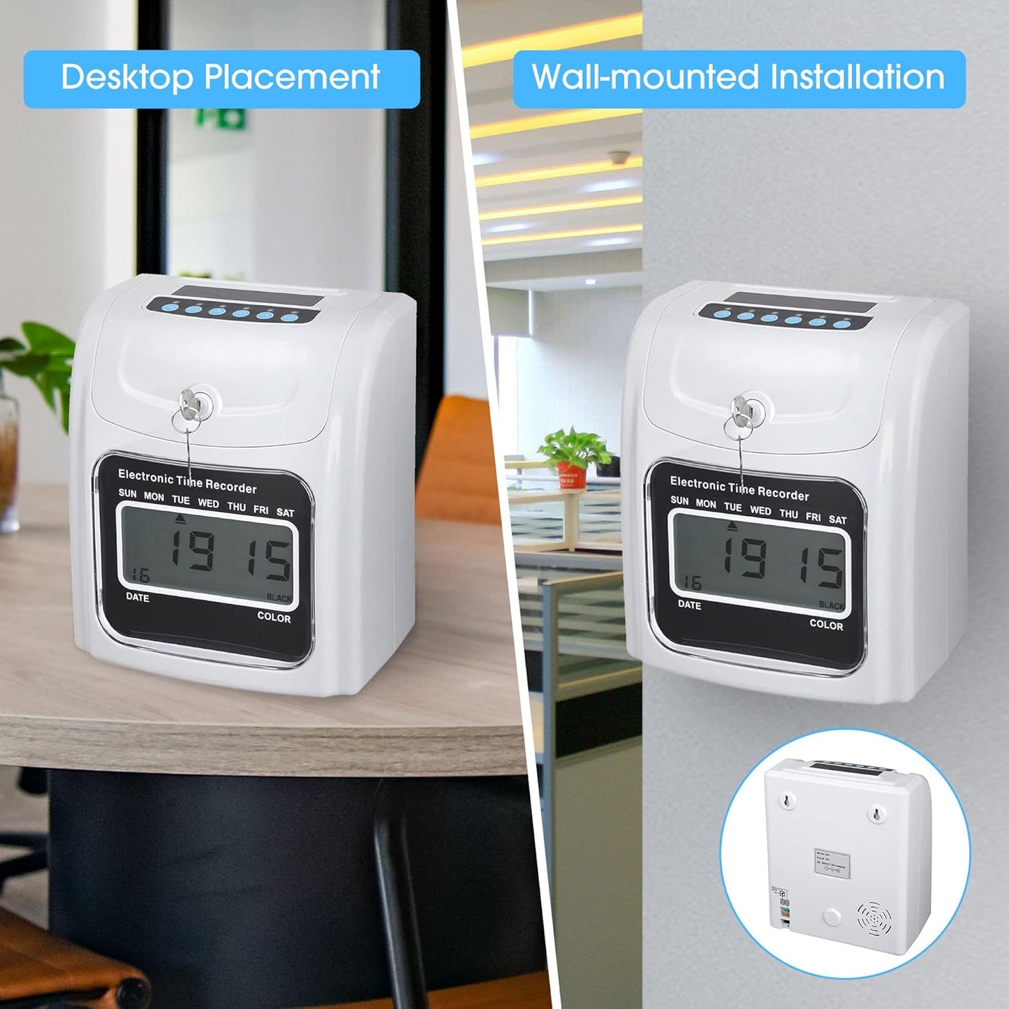 Yescom Employee Attendance Punch Time Clock Payroll Recorder LCD Display w/ 100 Cards