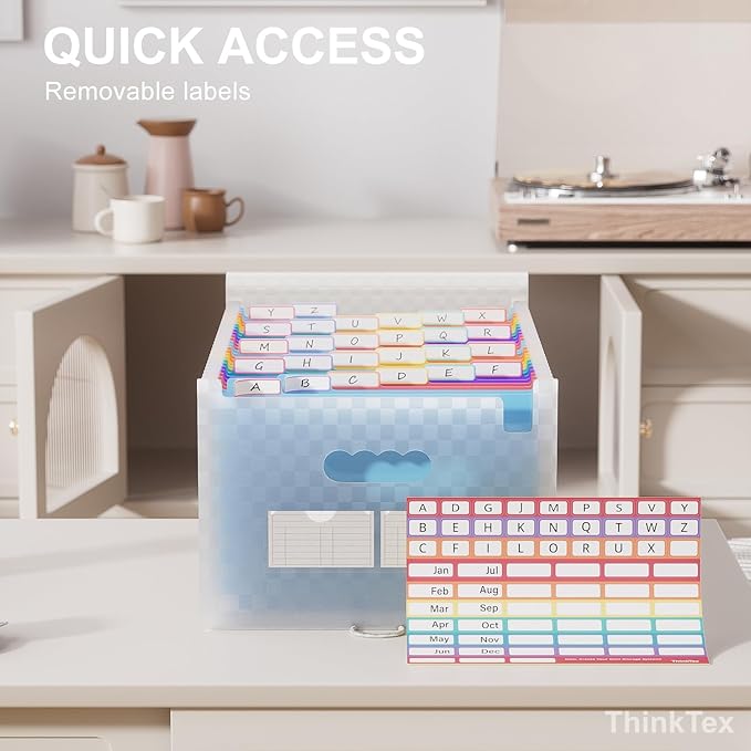 ThinkTex Accordion File Organizer, 26 Pockets Expanding File Folders, Monthly Bill Receipt Documents Organizer, A-Z Colorful Tabs, Letter/A4 Size - Blue