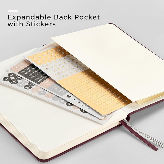 &And Per Se Dotted Journal Notebook, A5 Hardcover Leather Bullet Dotted Journal, 160 Pages 100 gsm Thick Paper，3 Sheets of Stickers Included - 5.7'' x 8''（Dark Red）