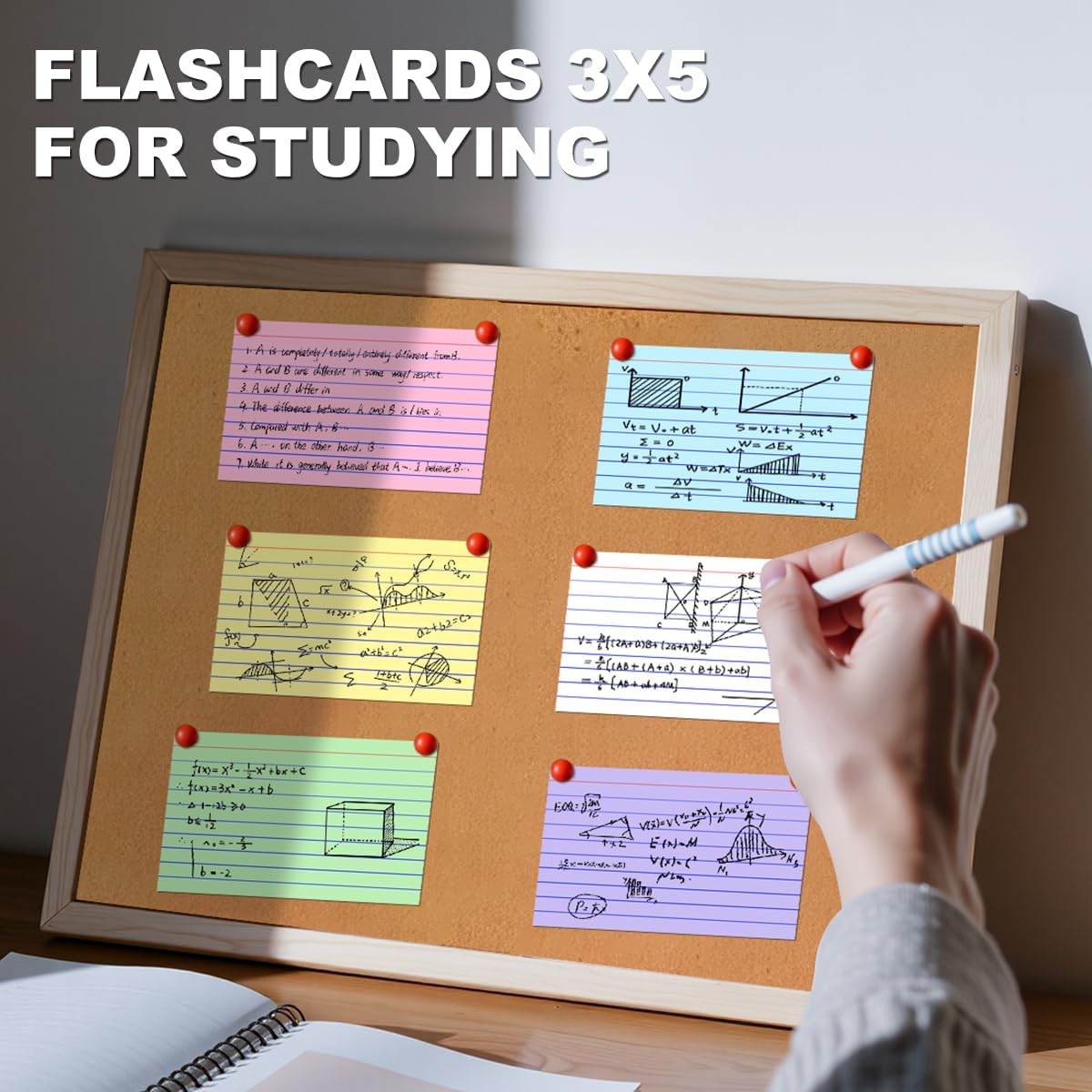 300 Count 3x5 Index Cards Lined Colorful Notecards Bulk Flashcards for Studying 3 x 5 Index Cards Ruled Notecards Multicolored Note Cards Flash Cards for Notes Office School, 6 Pack of 50 Sheets