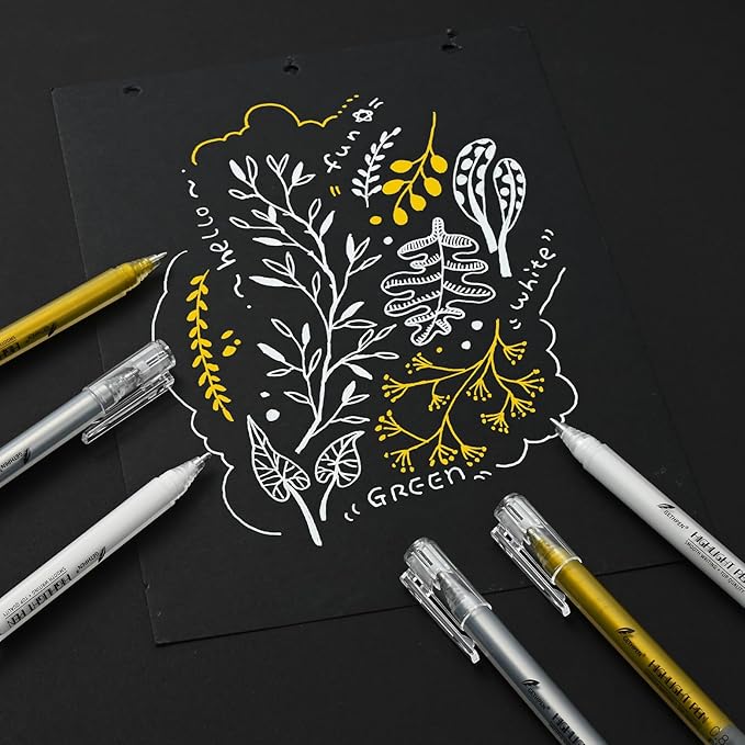 0.8mm Gold Gel Pens 3-Pack – Extra Fine Point Opaque Ink for Black Paper Drawing, Sketching, Bullet Journaling & Holiday Card Design