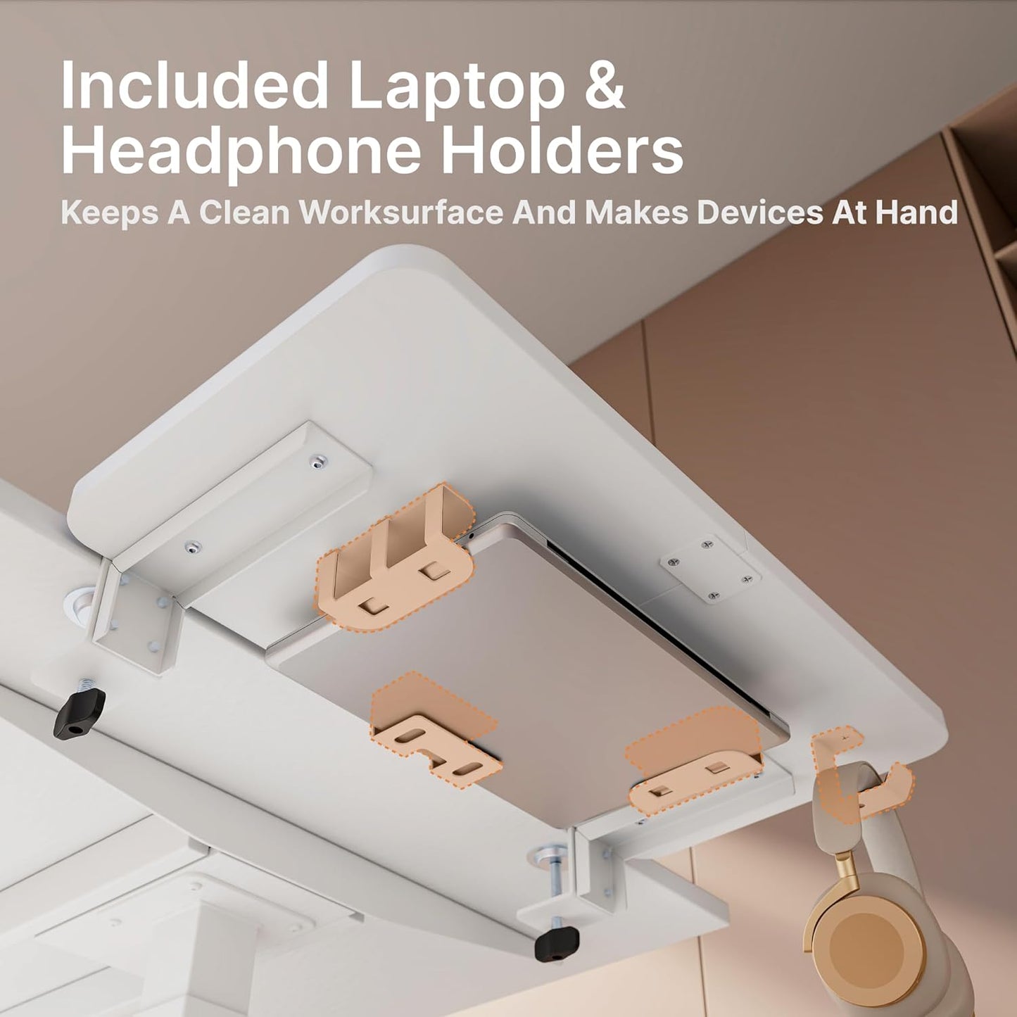 Desk Extender Tray, 24" x 12" Clamp On Shelf, Desk Extension with Laptop Holder, Table Arm Rest, Clamp On Keyboard Tray for Office and Home, Workstation Organizer, Medium, White