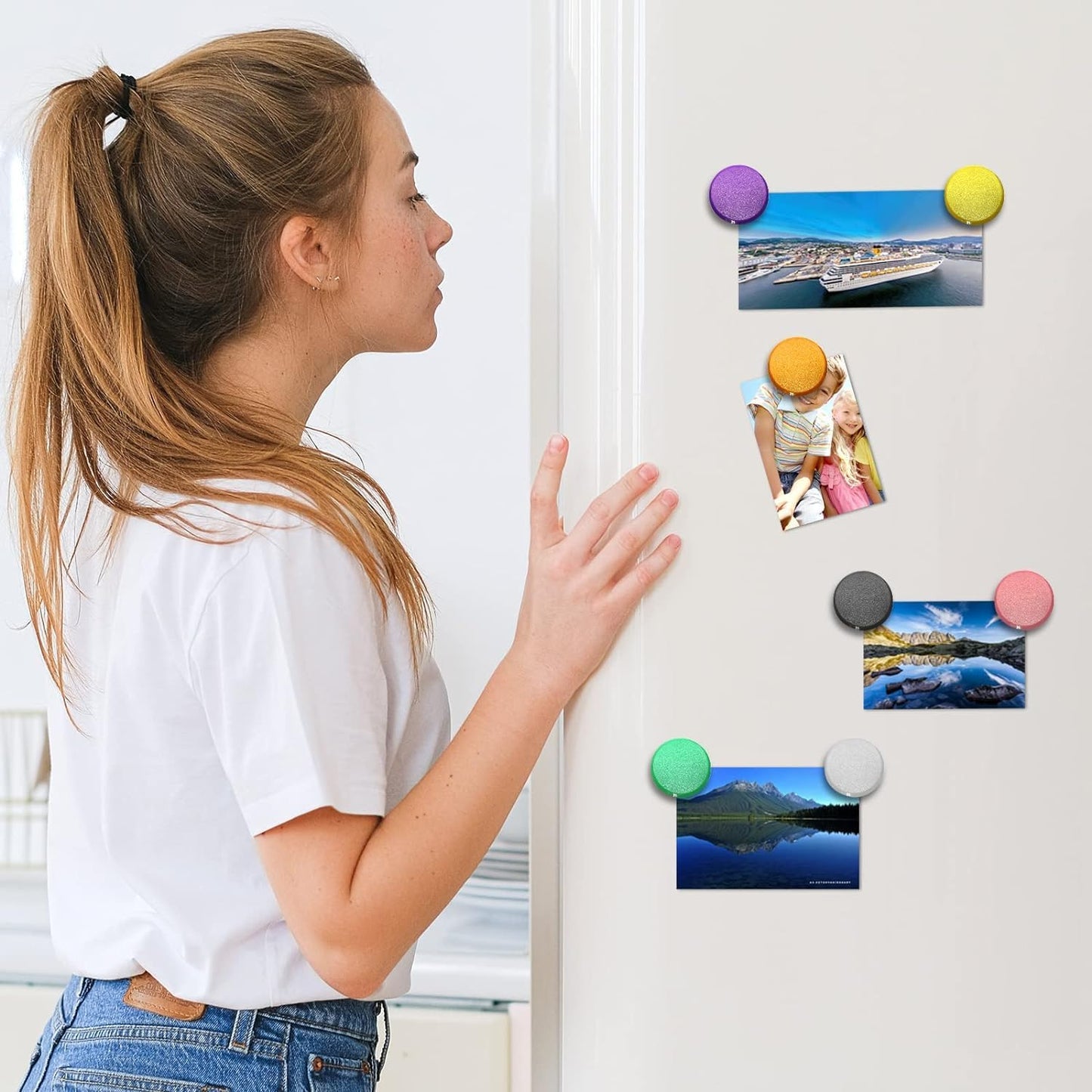 Qualsen Fridge Magnets 50 Pack, Funny Cute Heavy Duty Round Refrigerator for Whiteboard, Locker, Office, Classroom (Black)