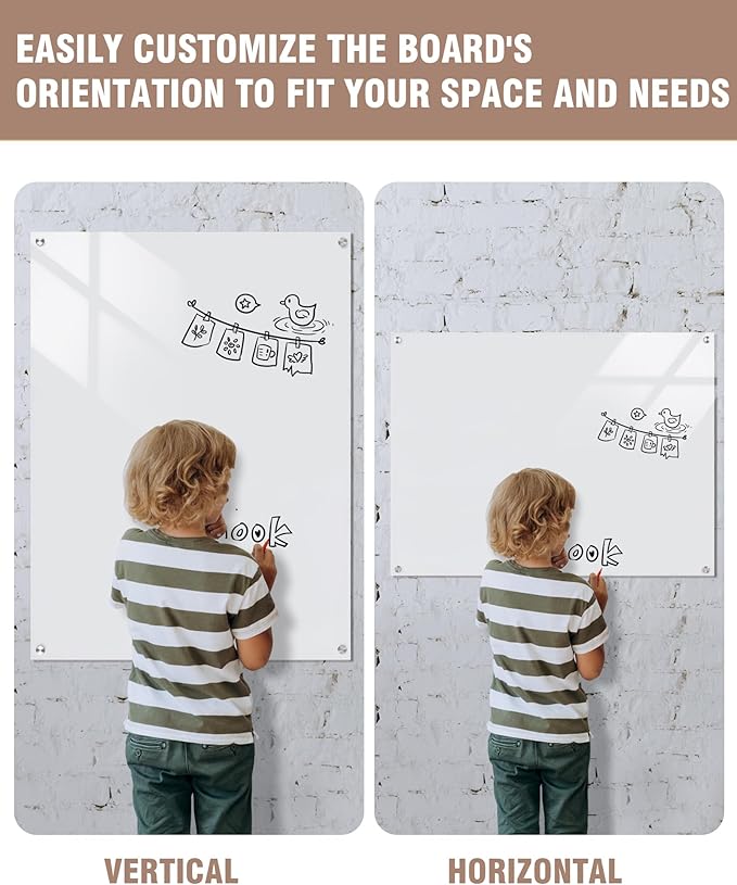 Magnetic Glass Whiteboard，48"x36" Wall Mounted Frameless Dry Erase Board for Office, Home & School Ultra White