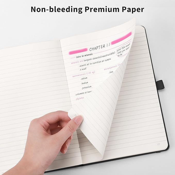 RETTACY Lined Journal Notebook, 2-Pack, 192 Numbered Pages per Pack, A5 Medium Size (5.7'' x 8.3''), for Men & Women, Writing, Work, Leather Hardcover, 100 GSM Thick Paper (Black & Purple)