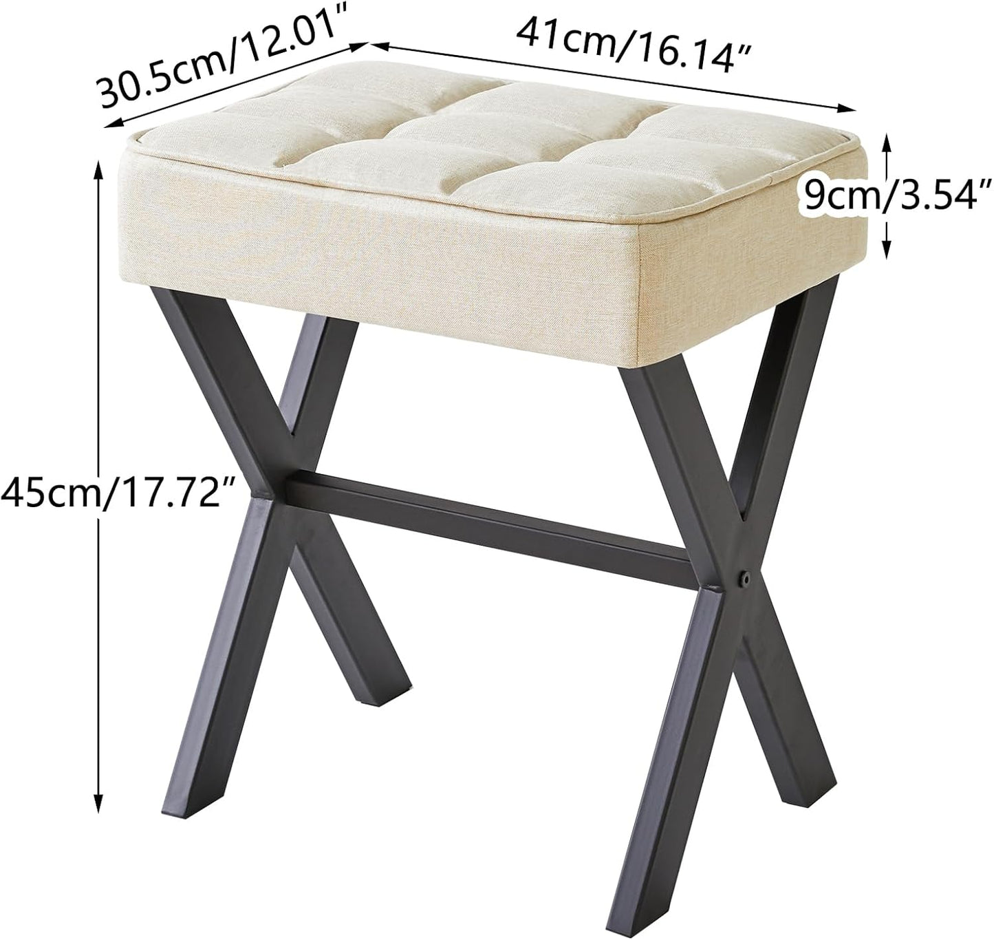 IBUYKE Square Makeup Stool with X-Leg Foot Rest, Linen Footrest, Ottoman Seat, Multi-Use as Small Side Table, for Bedroom, Living Room, Linen LG-70Y
