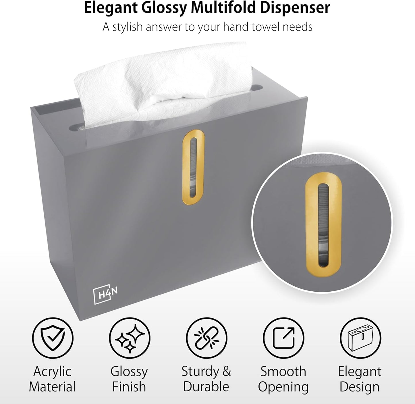 H4N Multifold Hand Paper Towel Dispenser Countertop, Compact Design, Single Sheet Dispensing for Home and Commercial Use, Gray