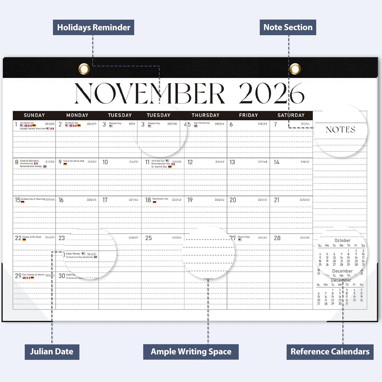 Desk Calendar 2025-2026, 18 Months (July 2025 to December 2026) - Large Size 17" x 12" Desktop/Wall Monthly Calendar with To Do List, Personal Desk Calendar Planner for Home, School, Office - Black