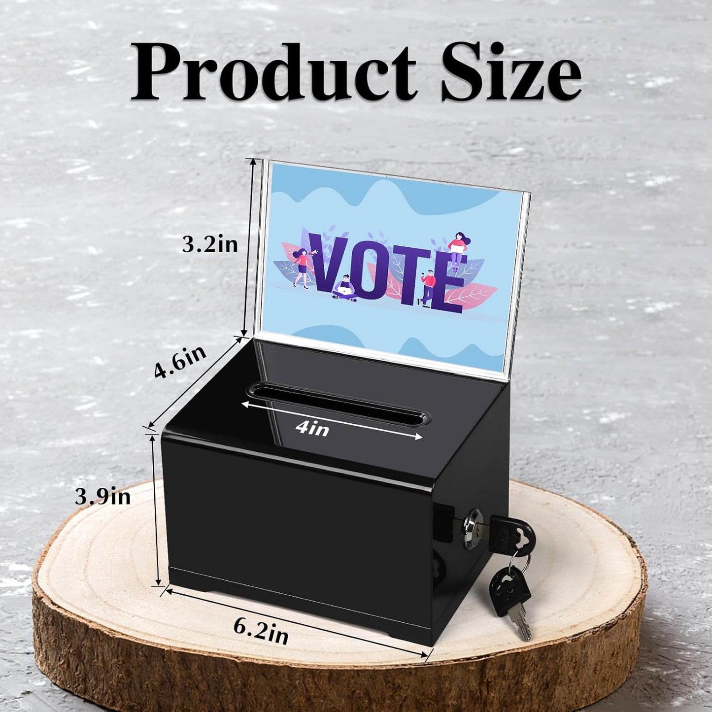 VOISEN Acrylic Donation Box with Lock, Black Tip Jar with Sign Holder, Suggestion Box for Fundraising, Donation, Bar, School Voting, 6.2x4.6x3.9 Inch