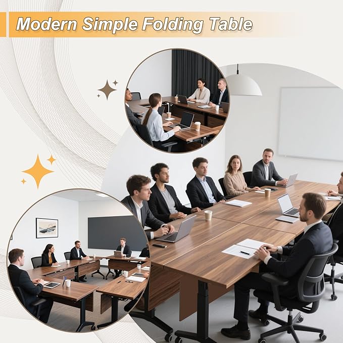 Conference Room Table with Silent Wheels, Mobile Folding Conference Table for 16 Person,Flip Top Office Training Tables with Walnuts Wood Tabletop, for School,Business Meeting Rooms (4 Pack 61in)