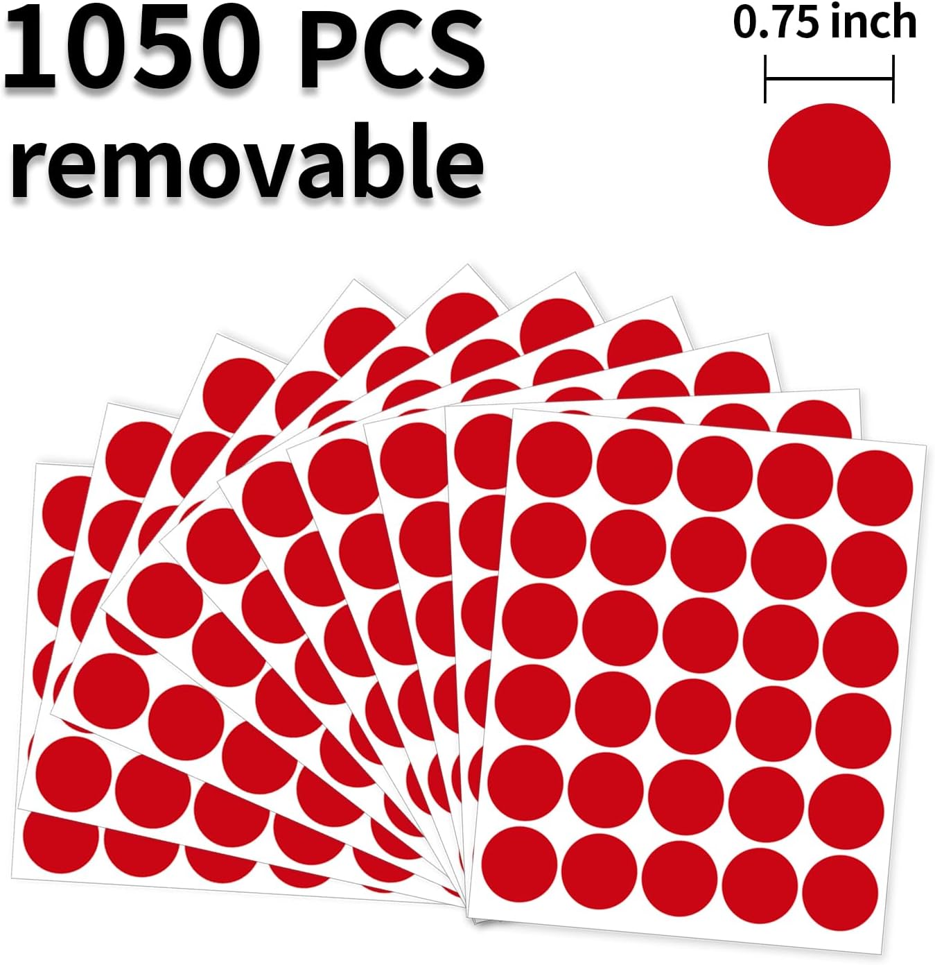 0.75 Inch Removable Color Code Dot Sticker Round Labels,Garage Sale Stickers Price Tags Label Blank Yard Sale Circle Dot Stickers(1050 Pack,Red)