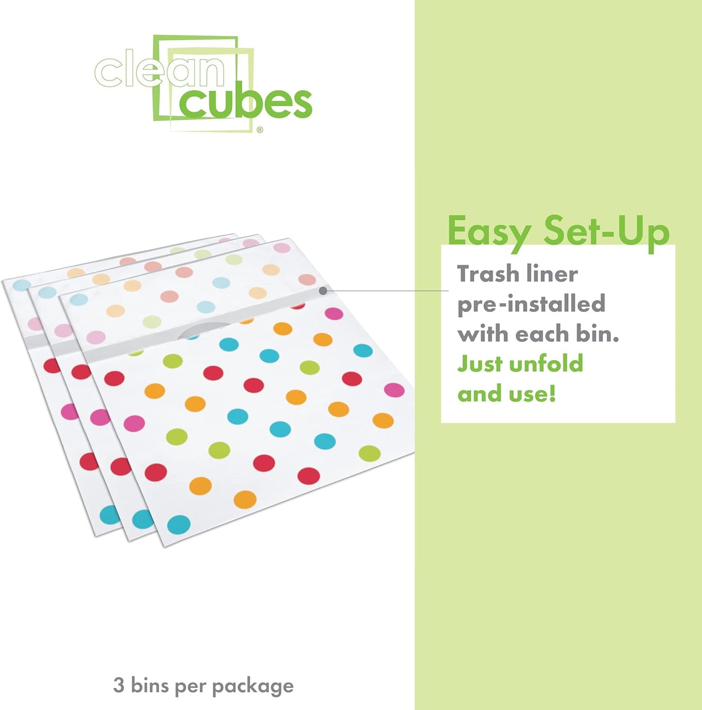 | 13 Gallon Disposable Trash Cans (3-Pack) with Fitted Trash Bags - Reusable Garbage and Recycling Bins for Parties, Events, and More (Polka Dot - 17" Height x 13.5" Width x 10" Depth)