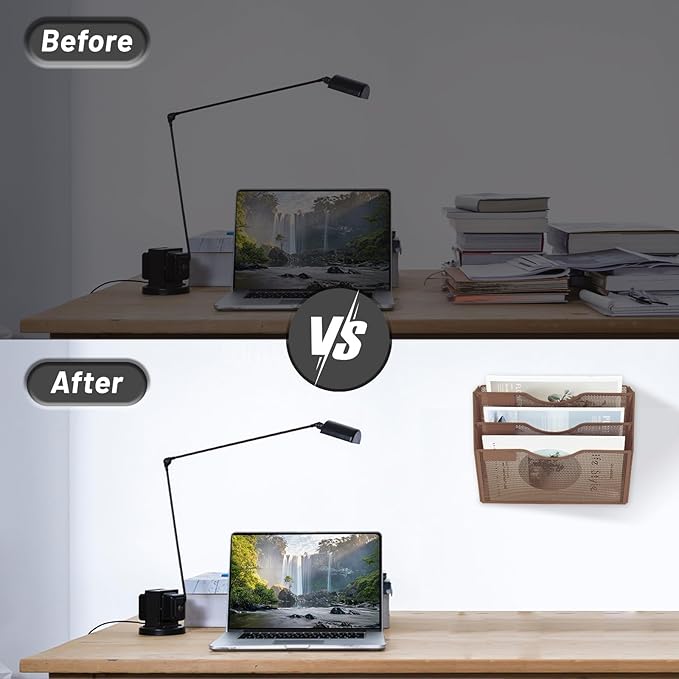 EASEPRES 3 Pocket Mesh Hanging Wall File Organizer, Wall Mounted Mail Paper Document Folder Holder, Clipboard Storage Organization Magazine Rack with Nametag Label for Office Home School, Brown