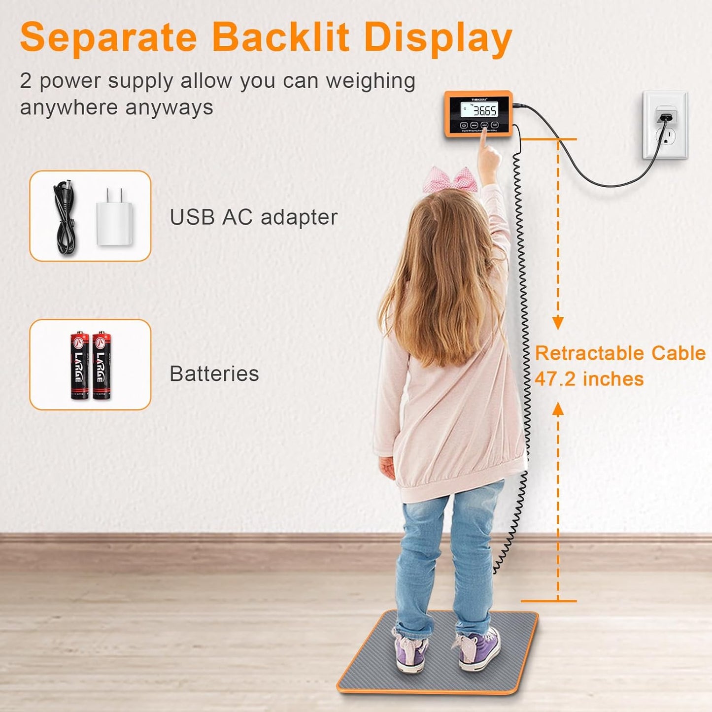 THINKSCALE Shipping Scale, 10g Precision Postal Scale - 440lb Capacity, Lightweight Postage Scale for Packages, Luggage, Mail, Ecommerce, Warehouse & Home, Battery & AC Adapter Included