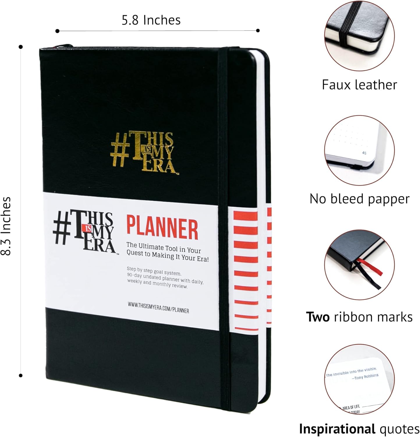 This Is My Era 90 Day Planner 2025 - Daily, Weekly, Hourly Work and Goal Productivity Planner - Undated, Leather Hard Cover, Black