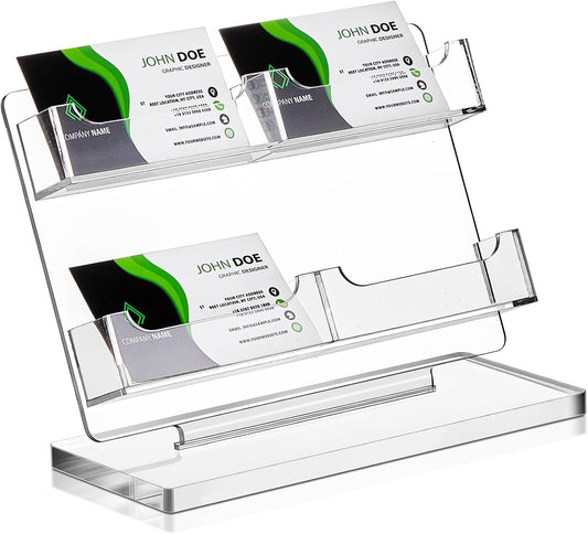 Business Card Holder for Desk 4 Slots Freestanding Acrylic Business Card Holder Display Stand Multiple Organizer for Office Meeting Exhibition Home