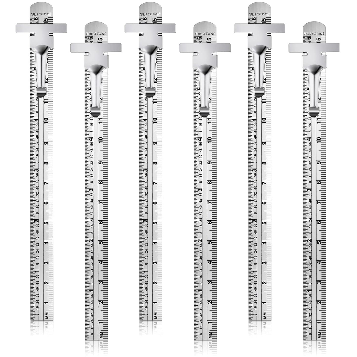 6 Inch 15 cm Pocket Ruler Flexible Precision Stainless Steel Ruler with Detachable Clips Stainless Steel Pocket Clip Scale Gauge Metric British System(6 Pieces)