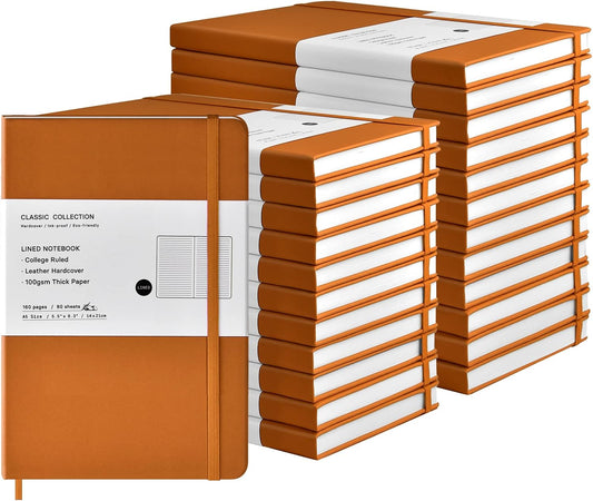Coopay 24 Pack A5 Journal Notebooks Bulk, 160 Pages, 100GSM Thick Paper, 8.3 x 5.5 inch Hardcover Lined Leather Journals for Writing Office School Business,Bulk Notebook for Work Men Women (Brown)