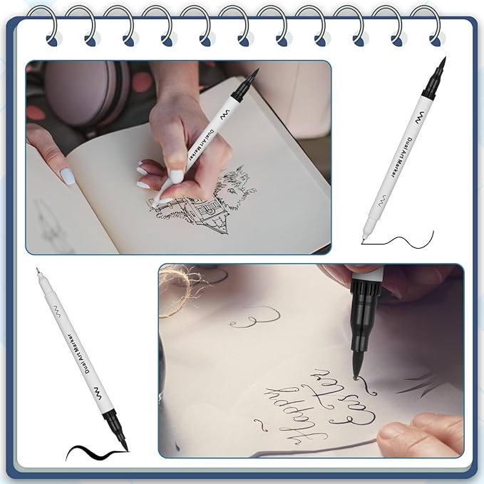 20 Pcs Black Drawing Pens Bulk Dual Brush Fineliners Pens Felt Tip Markers for Art Drawing Sketching