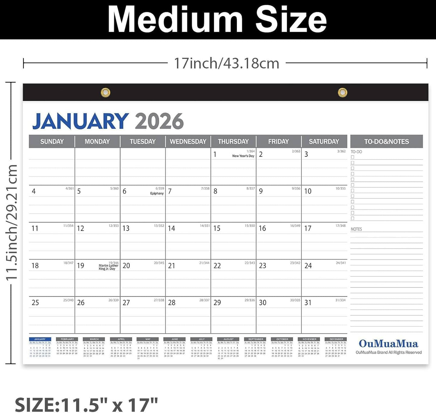 OuMuaMua Desk Calendar 2025-19 Months Desktop Wall Calendar 17 x 11.5 Inches from Jun. 2025 to Dec. 2026 with Julian Date To-do & Notes for School Home Office Planning & Organizing