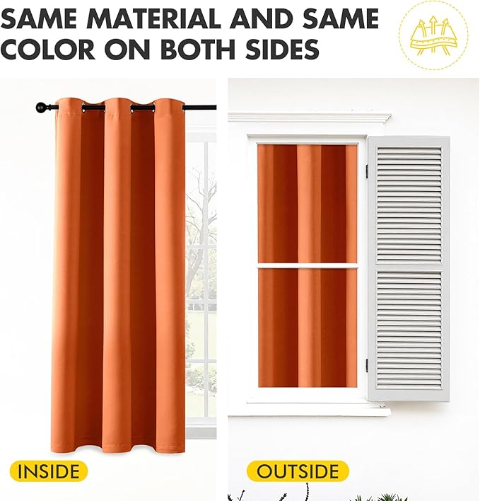 MIULEE Orange Blackout Curtains for Bedroom Living Room 96 Inches Long 2 Panels, Thermal Insulated Room Darkening Fall Drapes Solid Grommet Noise Reduction Light Blocking Window Treatments 40x96 Inch