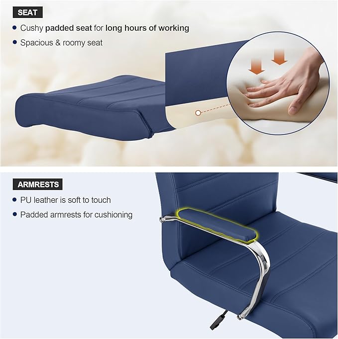 Modern Office Desk Chair, Conference Room Chairs, High Back Ergonomic Home ofiice Chair, Adjustable Height Swivel Executive Computer Chair with Padded Seat and Armrest (Blue)