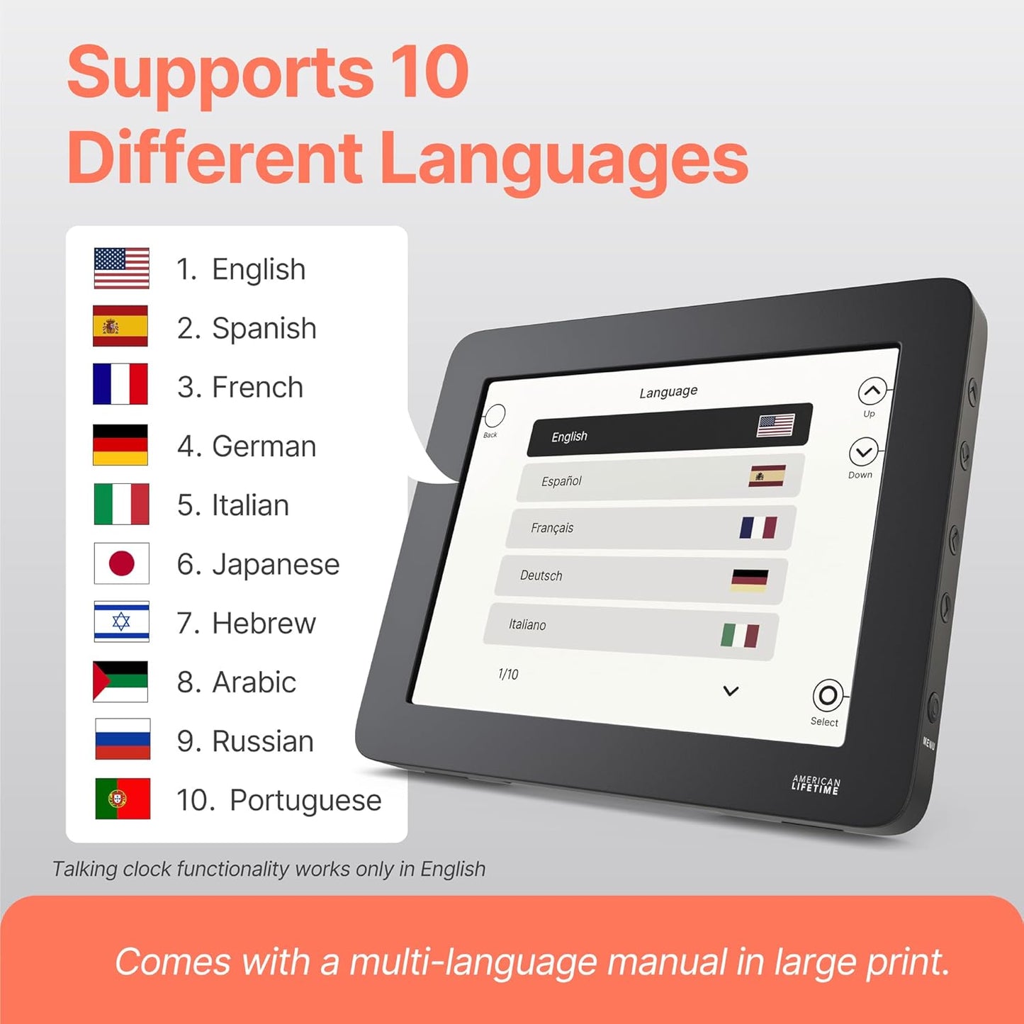 American Lifetime New 2025 Dementia Clock Large Digital Clock for Seniors, Alzeimer Clock Large Display with Custom Alarms, Clock with Day & Date for Elderly, Digital Calendar Premium Black Pro