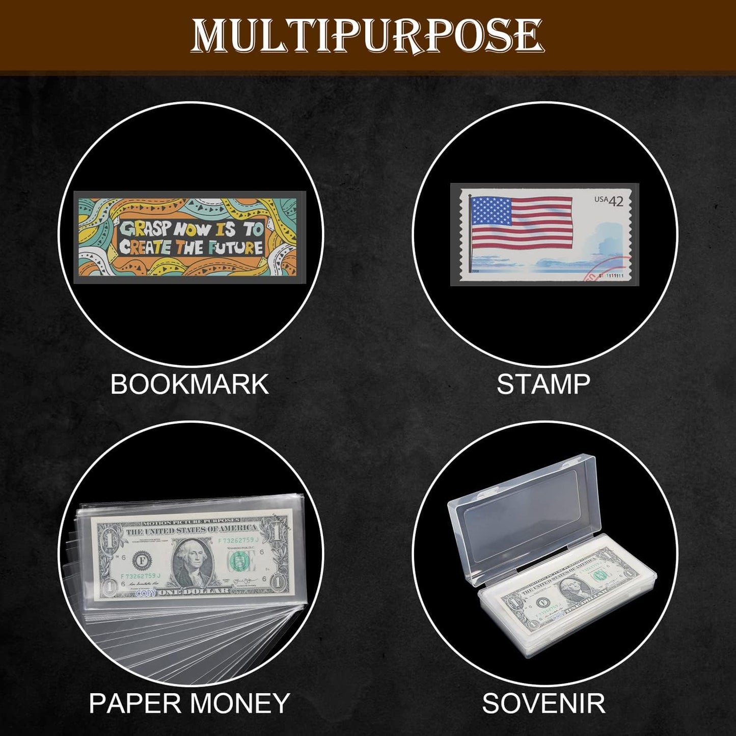 200 Pieces Currency Sleeves, Dollar Bill Holder with Storage Case for Collectors, Plastic Paper Money Holders Money Sleeves Protector for Bills, Album Banknotes Stamp Paper Protector Slab Holder