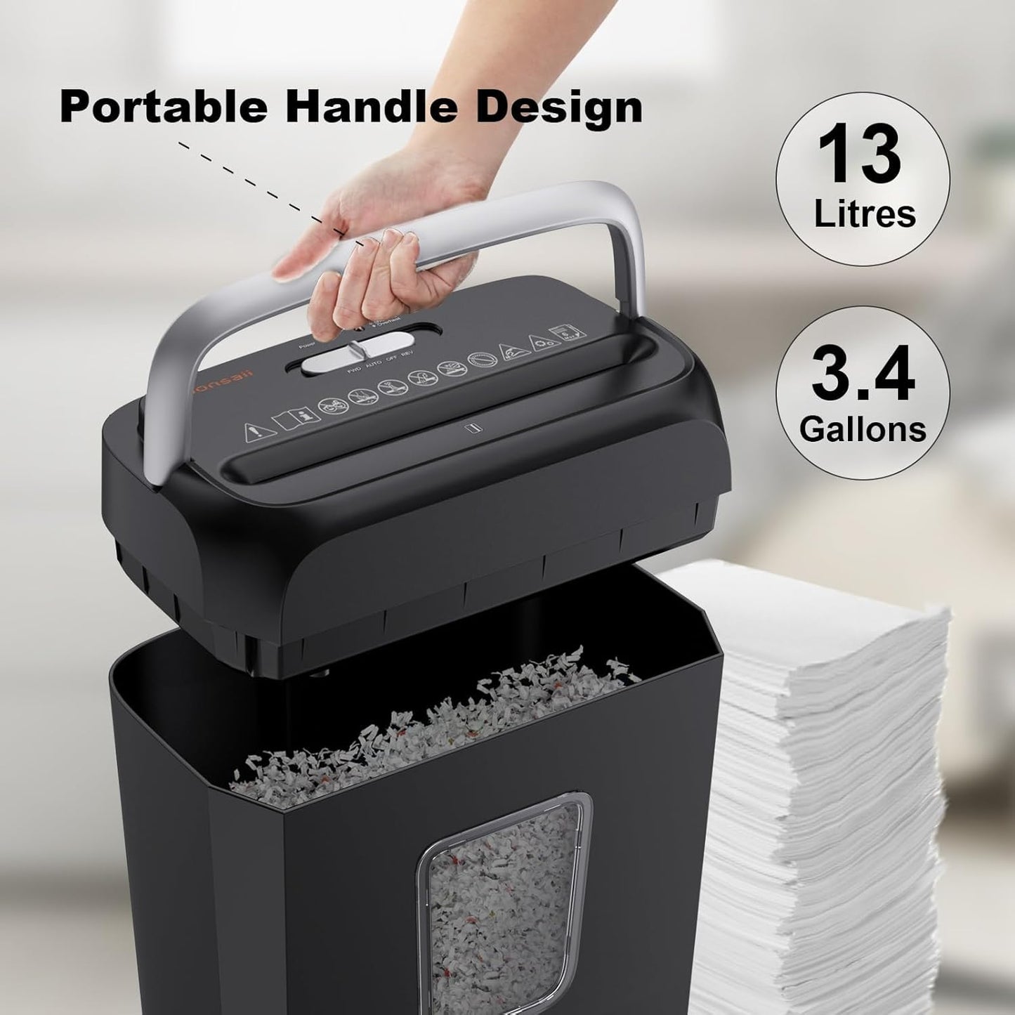Bonsaii Paper Shredder, 3.4 Gals Wastebasket, 5-6 Sheet Crosscut Shredder for Home Use