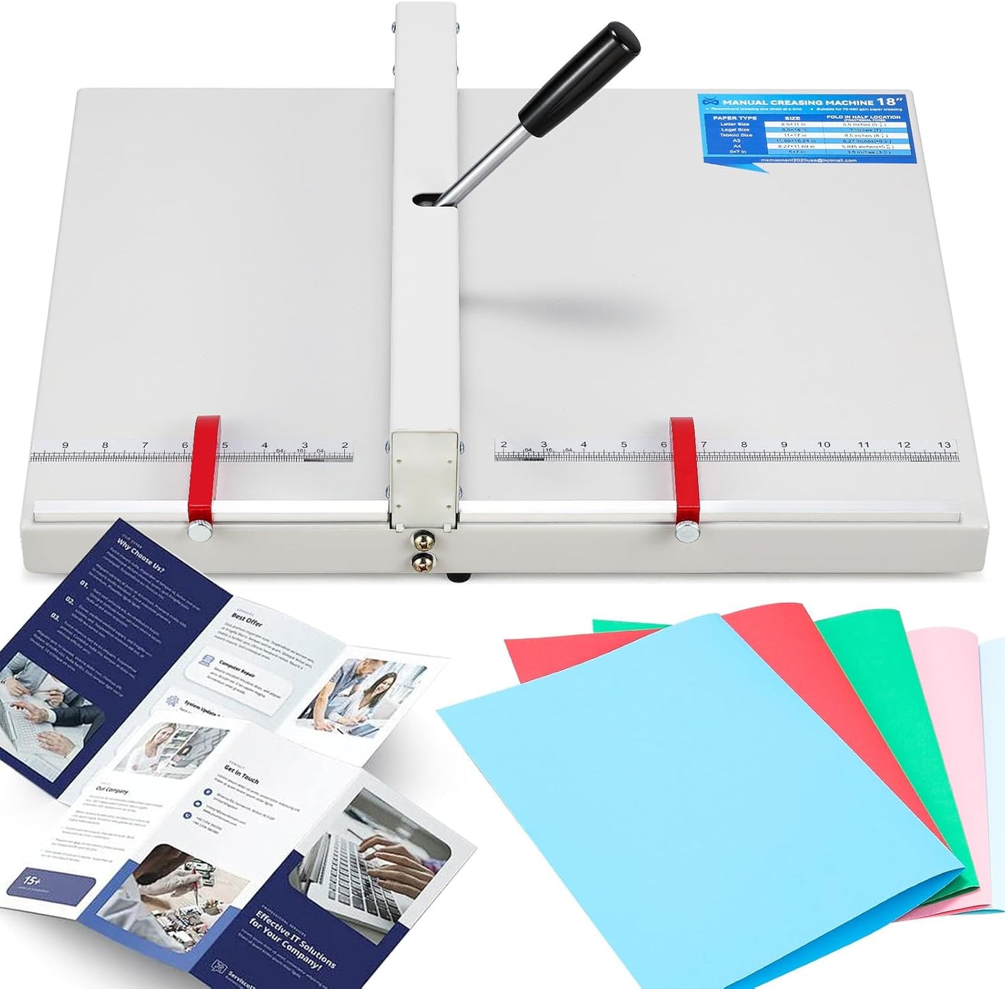 Mxmoonant Manual Creasing Machine 18’’ with Positioning Blocks, Imperial Scale, 70-450g Thickness Paper Creaser, Paper Folding Machine for Business Cards, Invitations, DIY Crafts, Brochures, Covers