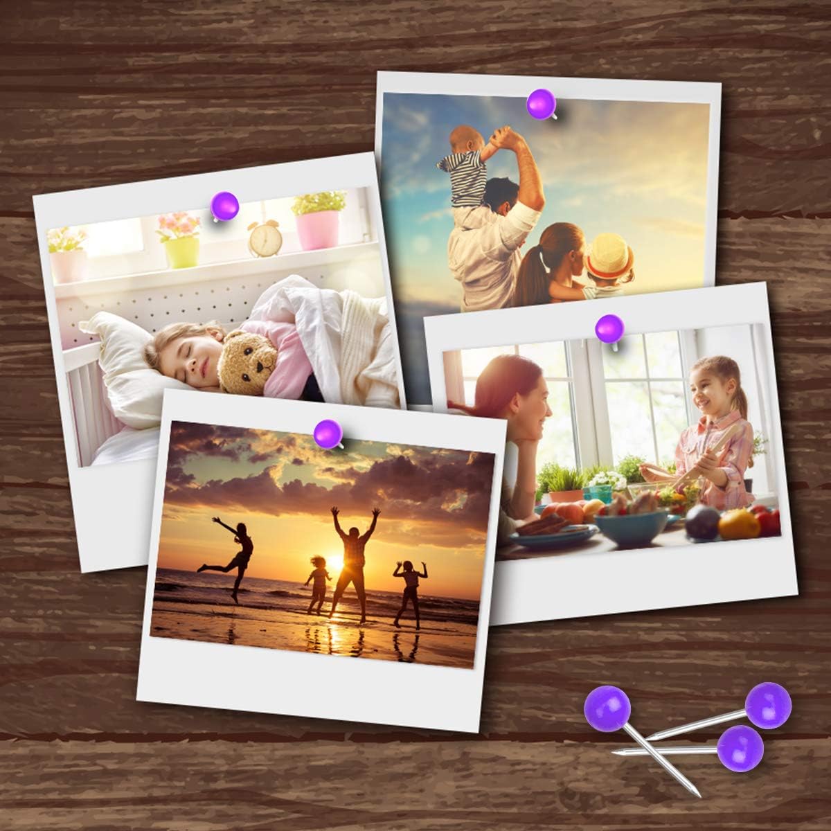 Map Tacks 1/8-Inch Assorted Color Beads Head Map Marking Push Pins,500-count (Purple)