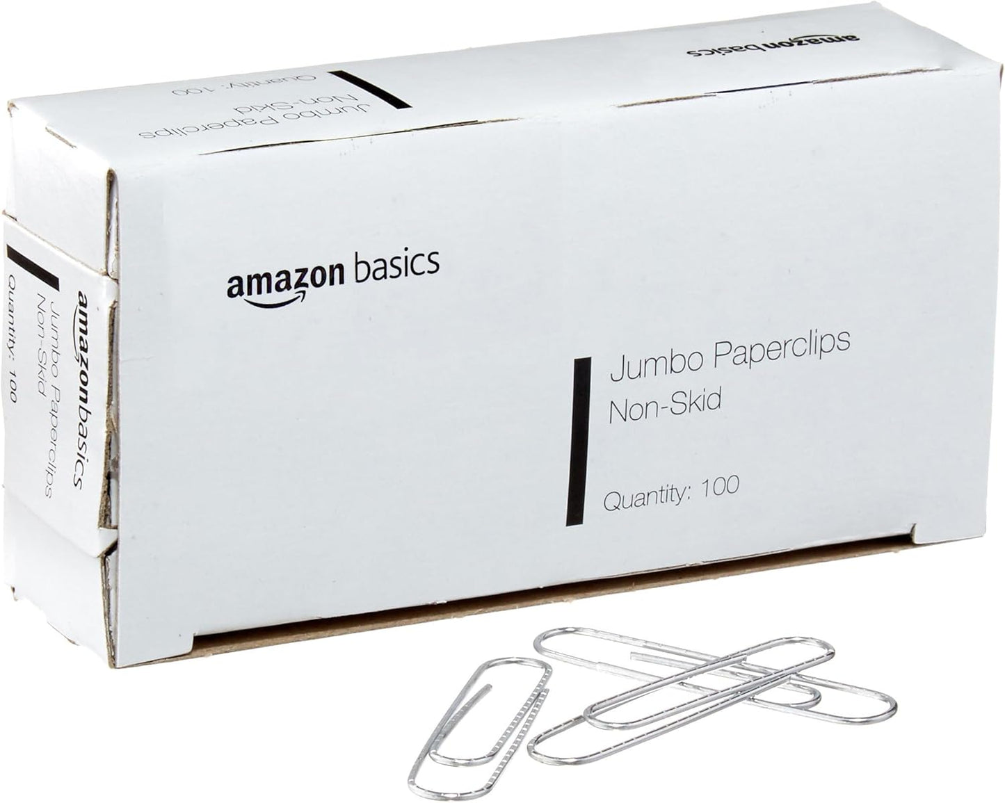 Amazon Basics Jumbo Size Office Paper Clips, Non Skid, 1000 Count (10 Pack of 100), Silver, A7072557