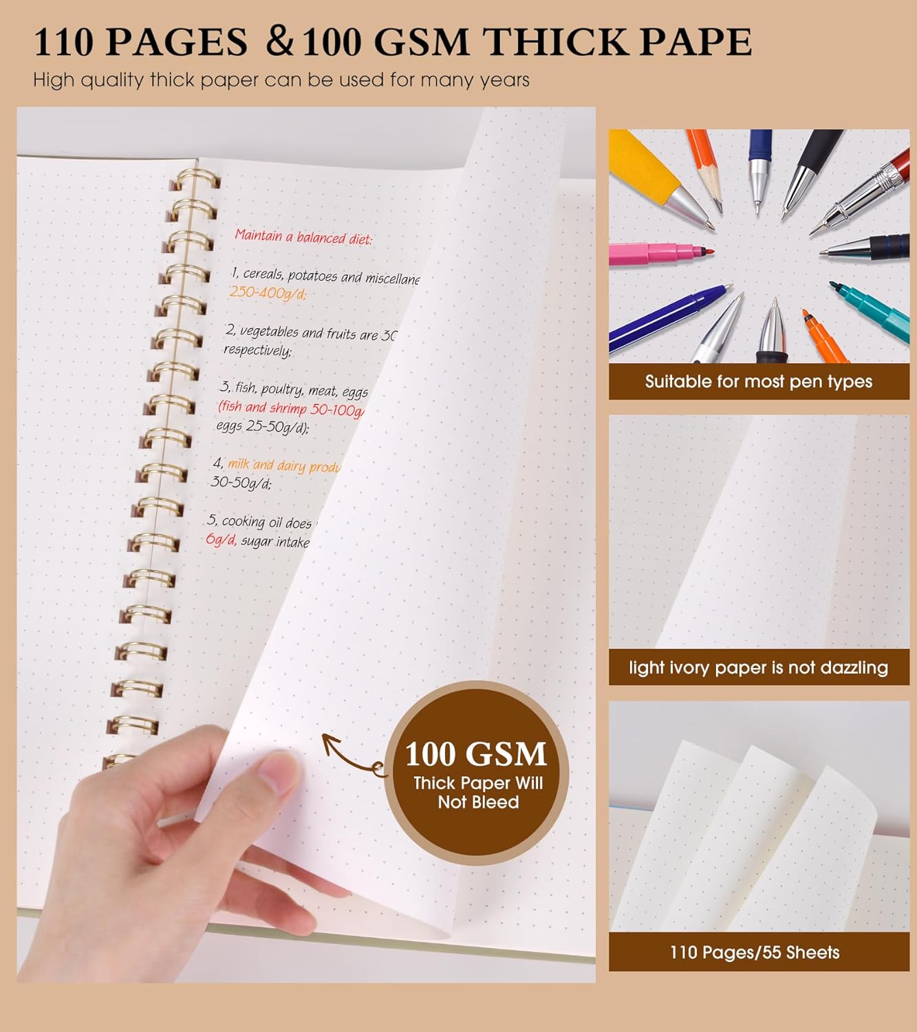 Dotted Notebook, Spiral Notebook Journal 8.5” x 11”, A4 Large Dot Grid Notebooks for Women Men, 100 GSM Dotted Paper, Plastic Hardcover Spiral Bullet Journals for Work School Sketching, Yellow