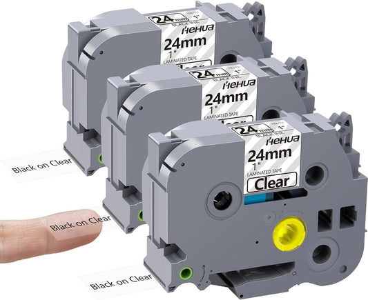 Hehua Tze Tz Tape 24mm 0.94 Laminated Clear Tape Compatible for Brother P-Touch TZe-151 TZe151 TZ-151 TZ151 for Ptouch PT D600 D610 P710bt, 1'' x 26.2ft Black on Clear, 3 Pack